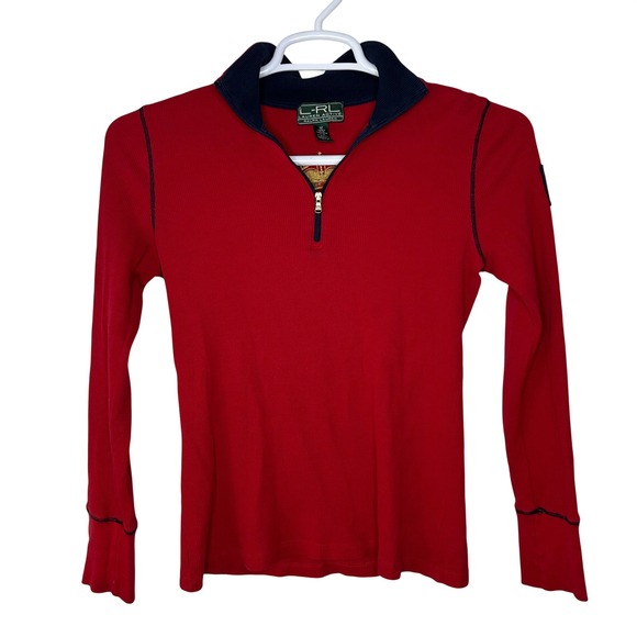 Vintage Lauren Ralph Lauren Equestrian Club Crest 1/4 Zip Women Medium Red Y2K - Picture 2 of 6